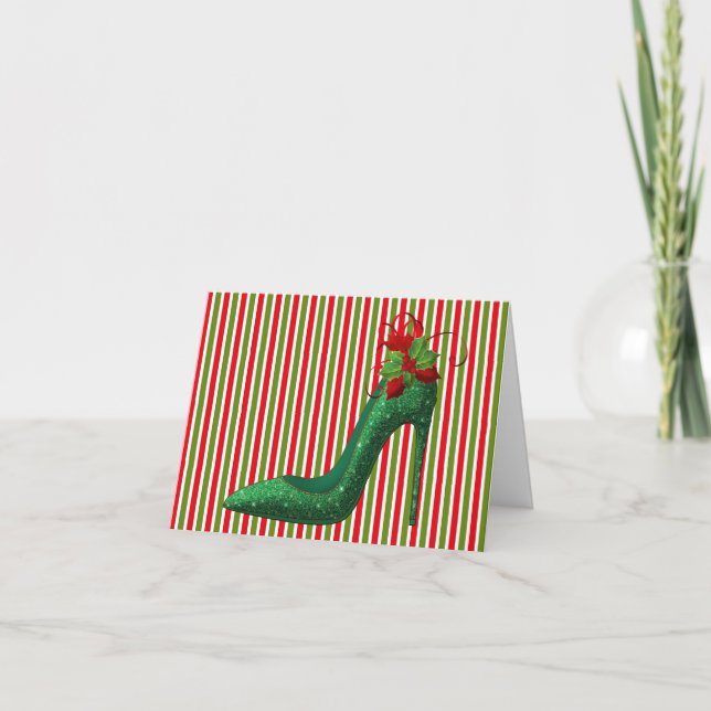 Green Glitzer Heelses Weihnachtsgrüße Karte (Vorderseite)