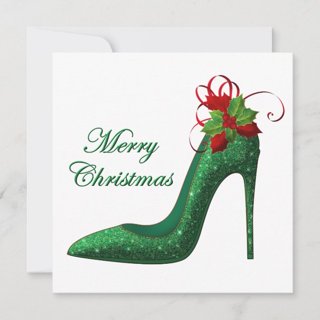 Green Glitzer Heelses Weihnachtsgrüße Karte (Vorderseite)