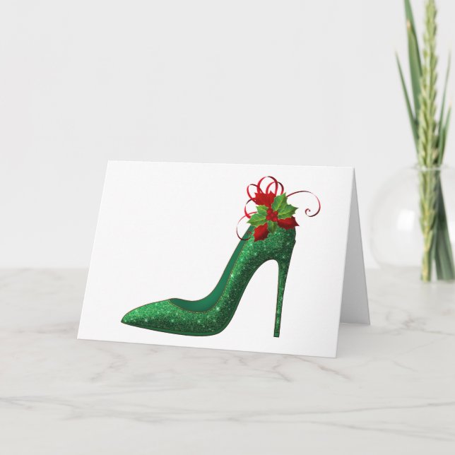 Green Glitzer Heelses Weihnachtsgrüße Karte (Vorderseite)
