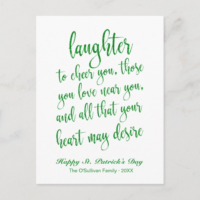 Green Glitzer Irish Toast St. Patrick's Day Postkarte (Vorderseite)
