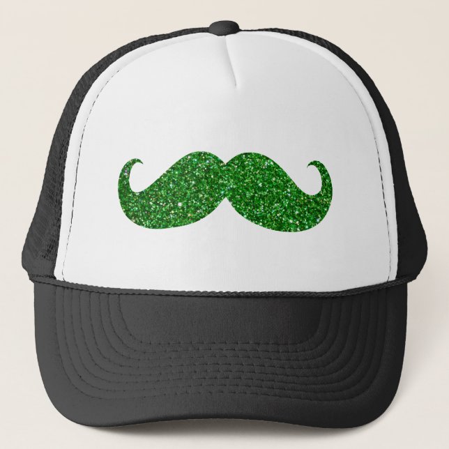 Green Glitzer Mustache Truckerkappe (Vorderseite)