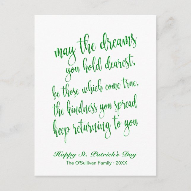 Green Glitzer Old Irish Sessing St. Patrick's Day Postkarte (Vorderseite)