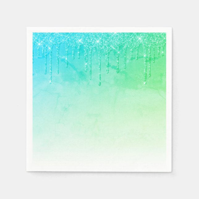 Green Glitzer Ombré Glam Glitzern Hübsches Party Serviette (Vorderseite)