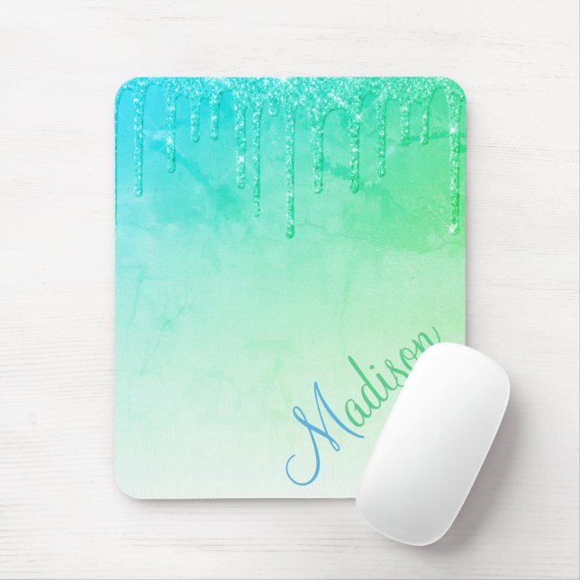 Green Glitzer Ombré Glam Glitzern Name Mousepad (Mit Mouse)