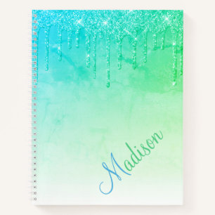 Green Glitzer Ombré Glam Glitzern Name Notebook Notizbuch