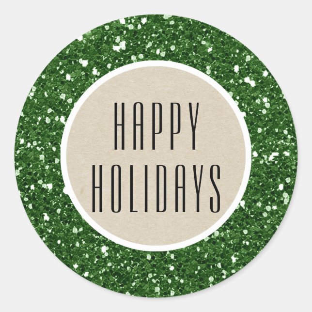 Green Glitzer & Rustic Kraft Holiday Sparkle Gefal Runder Aufkleber (Vorderseite)