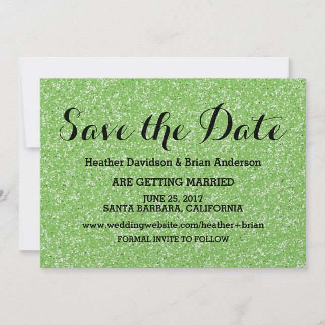 Green Glitzer Save the Date einladen Einladung (Vorderseite)