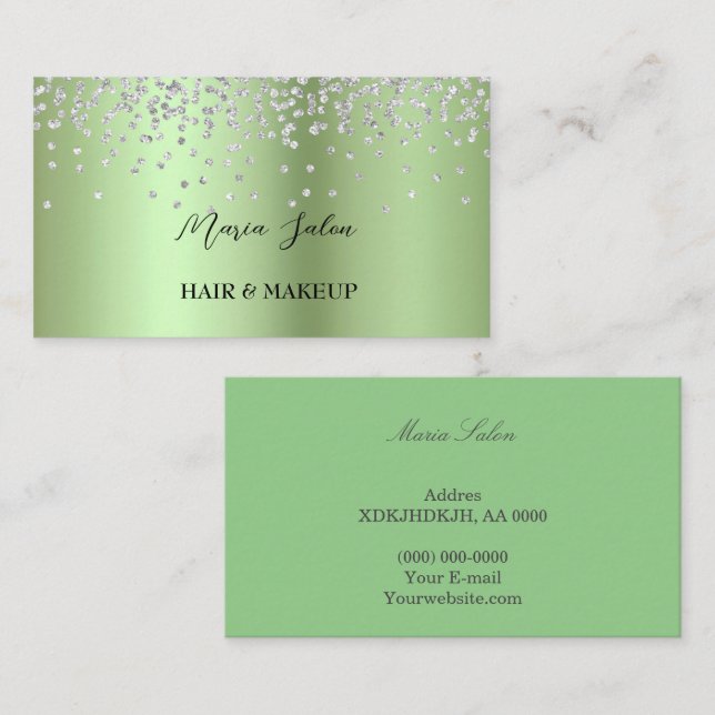 Green Glitzer Silver Aquarell Business Card Visitenkarte (Vorne/Hinten)