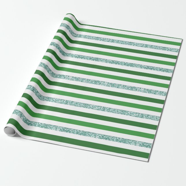 Green Glitzer Strip Holiday Geschenkpapier (Ungerollt)