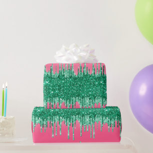 Green Glitzer Tropfen Pink Trendy Glam Bling Gebur Geschenkpapier