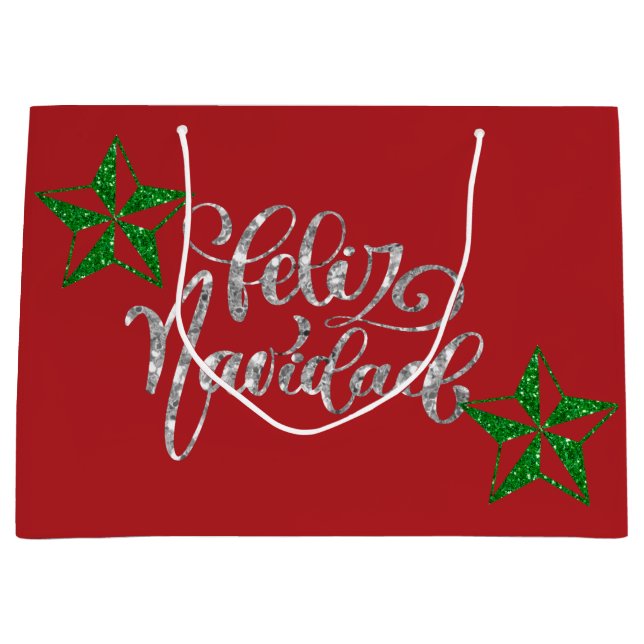 Green Glitzer Weihnachtsstern Große Geschenktüte (Vorderseite)