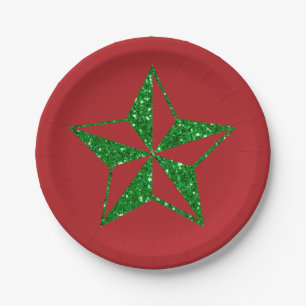 Green Glitzer Weihnachtsstern Pappteller