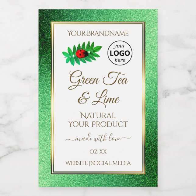 Green Glitzer White Product Labels Ladybug Logo Lebensmitteletikett (Einzelnes Label)