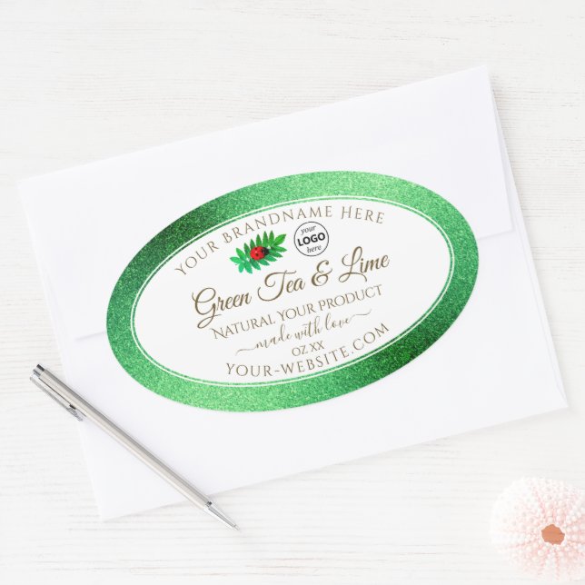 Green Glitzer White Product Labels Ladybug Logo Ovaler Aufkleber (Umschlag)