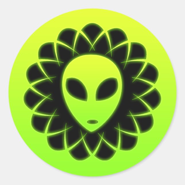 Green Glow Space Aliens Head Runder Aufkleber (Vorderseite)