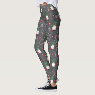 Green Gnome Christmas Tree Ornaments Muster Leggings