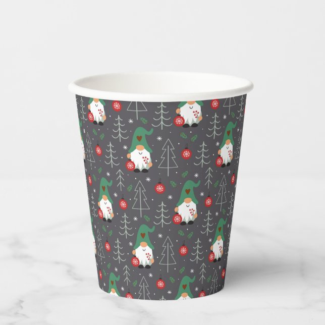Green Gnome Christmas Tree Ornaments Muster Pappbecher (Vorderseite)