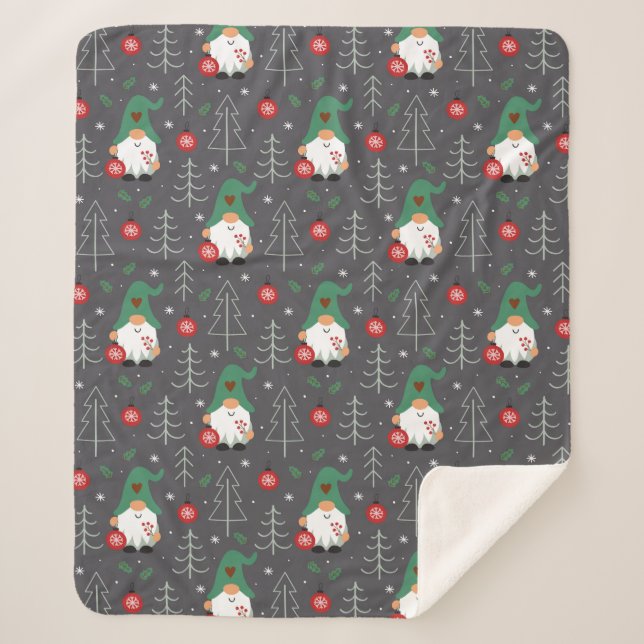 Green Gnome Christmas Tree Ornaments Muster Sherpadecke (Vorderseite)
