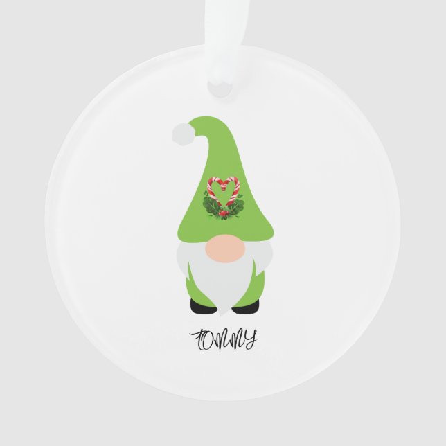 Green Gnome NAME Happy Holidays Year Fun Ornament (Vorderseite)