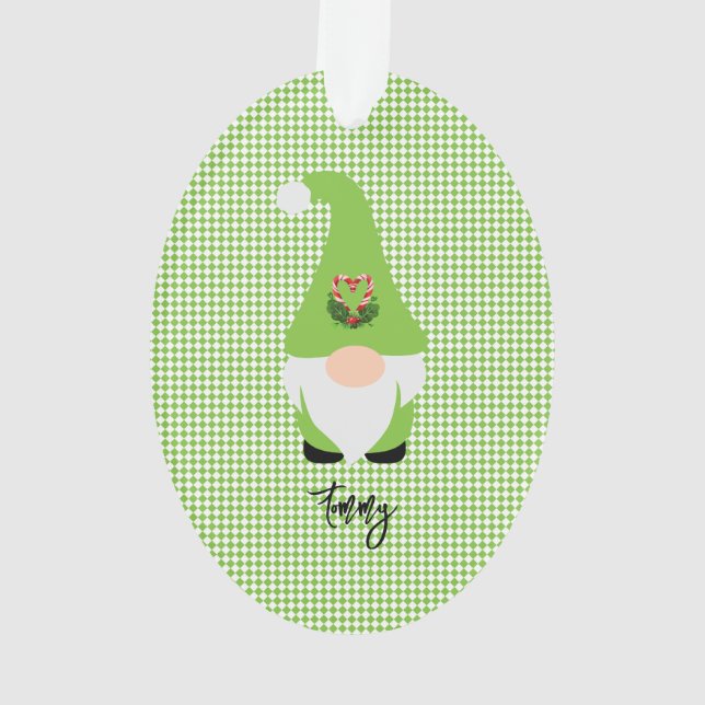 Green Gnome Schachbrett NAME Jahr Weihnachtsspass Ornament (Rückseite)