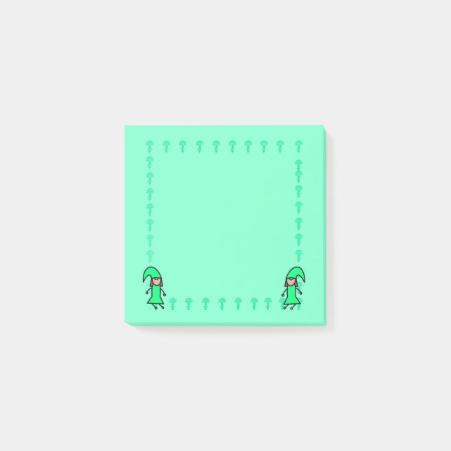 Green Gnome with Mushrooms Post it Notes Post-it Klebezettel (Vorderseite)