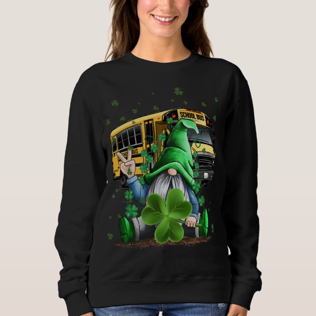 Green Gnomes Busschulfahrer und Kleeblatt St Pat Sweatshirt (Vorderseite)