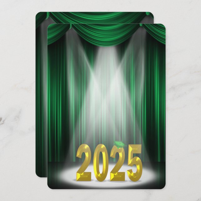 Green & Gold 2025 Abschluss in Spotlight Einladung (Vorne/Hinten)