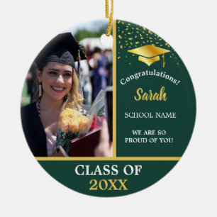 Green Gold Abschluss Custom Foto Class of 2024 Keramik Ornament