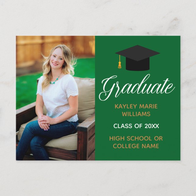 Green Gold Abschluss Foto Custom 2024 Graduate Postkarte (Vorderseite)