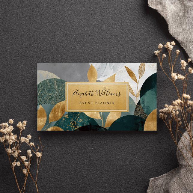 Green Gold Abstract Leaves Business Cards (Von Creator hochgeladen)