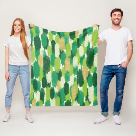 Green Gold Abstrakt Brushstrokes Muster Fleecedecke