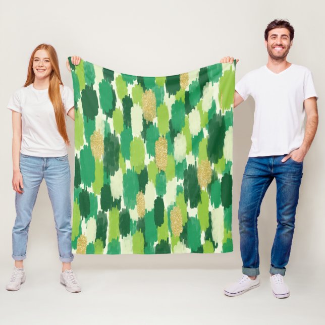 Green Gold Abstrakt Brushstrokes Muster Fleecedecke (Beispiel)
