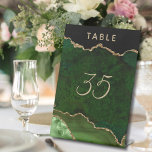 Green Gold Agate Geode Wedding Sockelschild<br><div class="desc">Chic Smaragdgrün und Gold Glitzer agate Hochzeit Tischnummern leicht zu anpassen.</div>