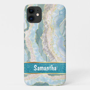 Green Gold Agate Glitzer Name Elegant Case-Mate iPhone Hülle