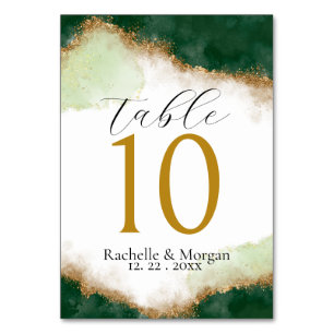 Green & Gold Agate Wedding Tischnummer Card