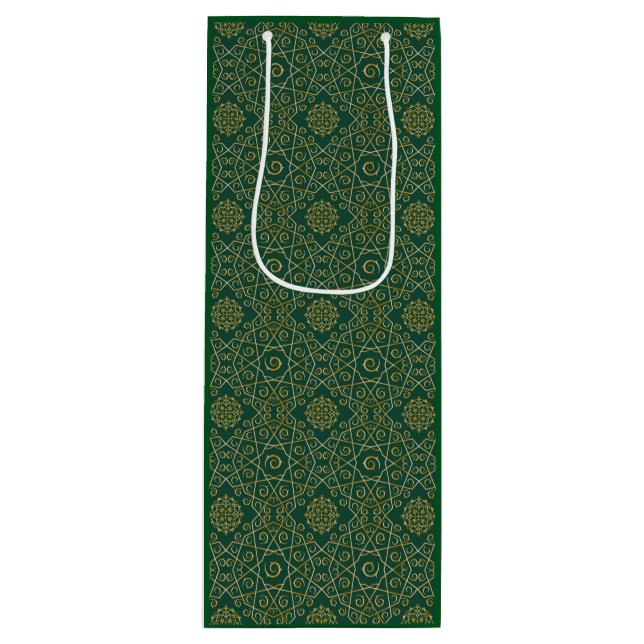 Green & Gold Arabesque Geschenktasche Geschenktüte Für Weinflaschen (Vorderseite)