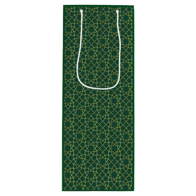 Green & Gold Arabesque Geschenktasche Geschenktüte Für Weinflaschen (Vorderseite)
