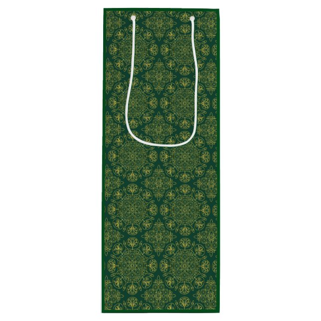 Green & Gold Arabesque Geschenktasche Geschenktüte Für Weinflaschen (Vorderseite)