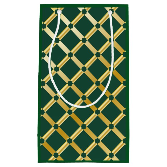 Green & Gold Arabesque Geschenktasche Kleine Geschenktüte (Vorderseite)