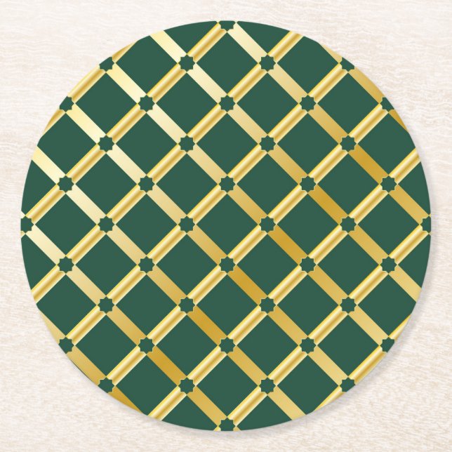 Green & Gold arabisch inspiriert Paper-Untersetzer Runder Pappuntersetzer (Vorderseite)
