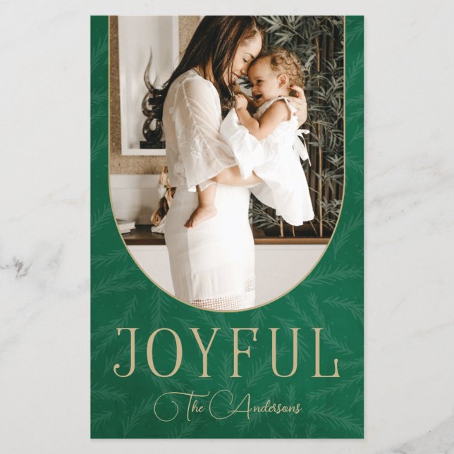 Green Gold Arch Joyful Foto Holiday Card (Vorderseite)