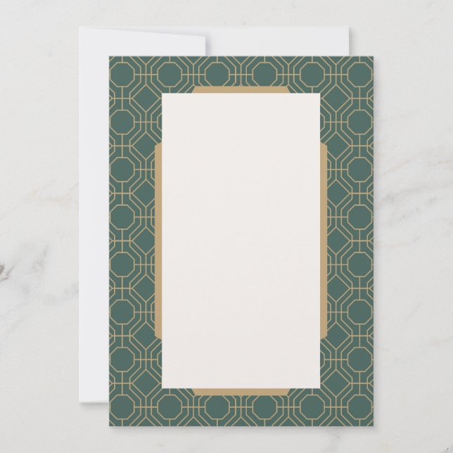 Green & Gold Art Deco Style Wedding Invitation Einladung (Vorderseite)