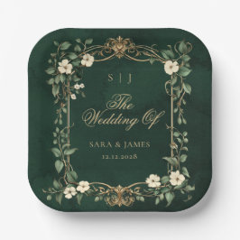 Green Gold Art Nouveau Enchanted Wedding Pappteller