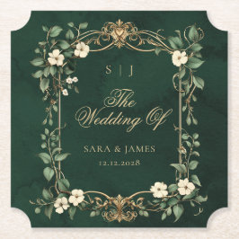 Green Gold Art Nouveau Enchanted Wedding Untersetzer