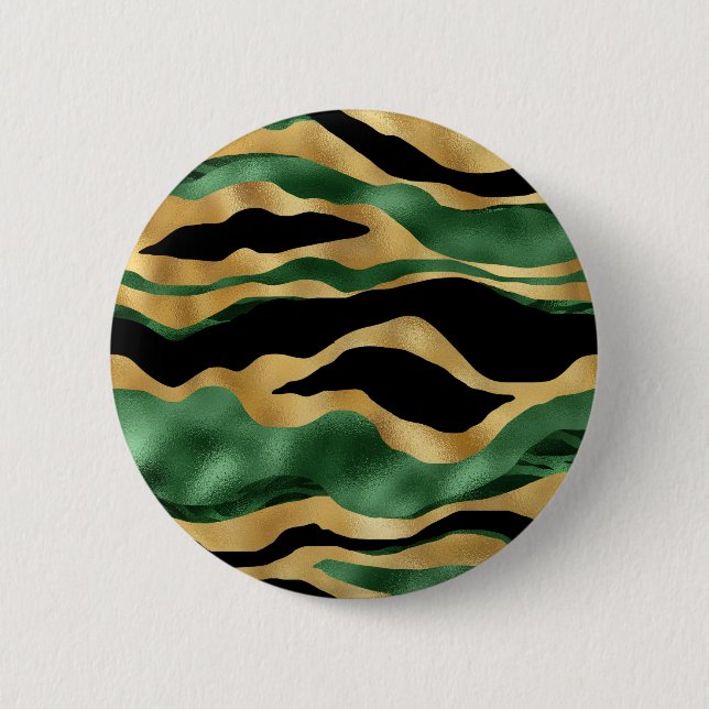 Green Gold Black Glitzer Waves Button (Vorderseite)