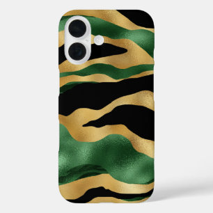 Green Gold Black Glitzer Waves iPhone 16 Hülle