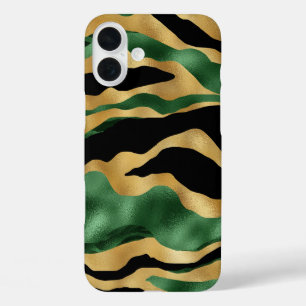Green Gold Black Glitzer Waves iPhone 16 Plus Hülle