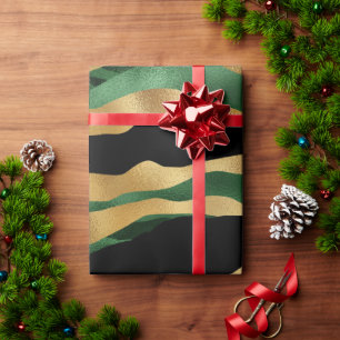 Green Gold Black Glitzer Waves Geschenkpapier