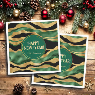 Green Gold Black Glitzer Waves Serviette