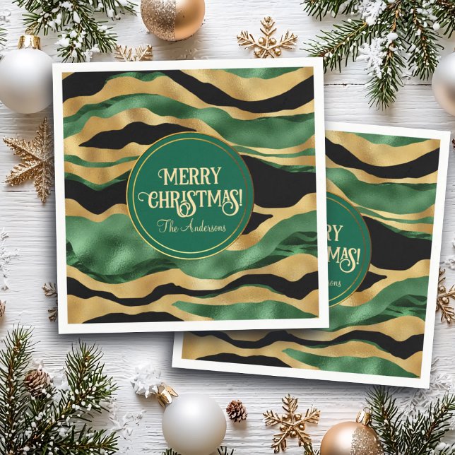 Green Gold Black Glitzer Waves Serviette (Von Creator hochgeladen)